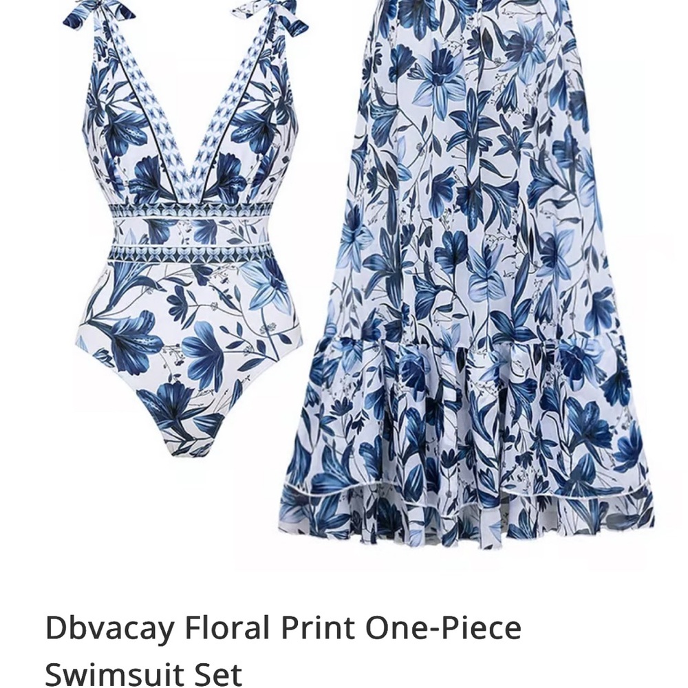 Blue Floral One-Piece Swimsuit Set